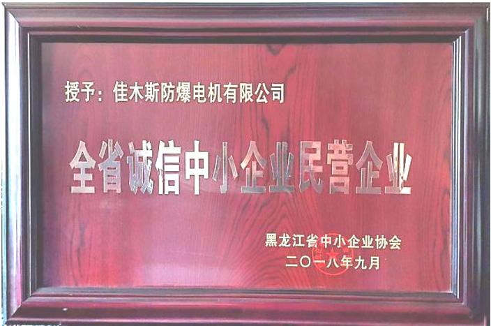 全省诚信中(zhōng)小(xiǎo)企业荣誉证书